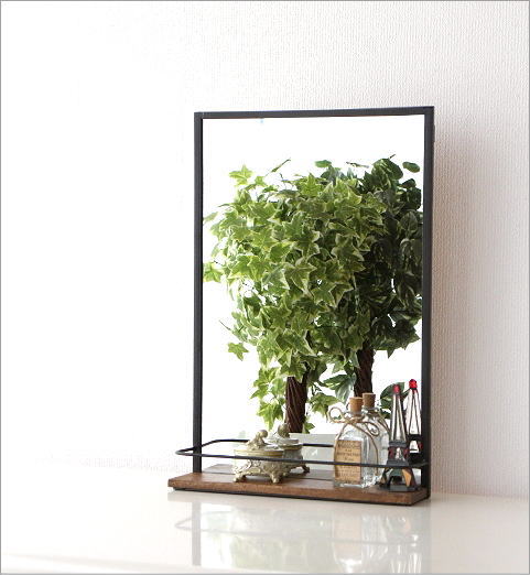 ウォールミラー 棚付き おしゃれ ラック 壁掛け ミラー 鏡 アイアン