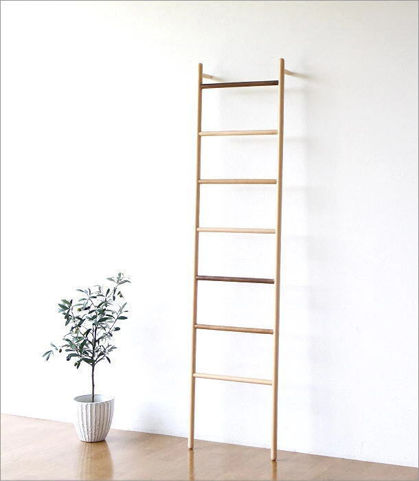 ラダーラック 棚 木製 天然木 タオル掛け はしご型ハンガー ナチュラル
