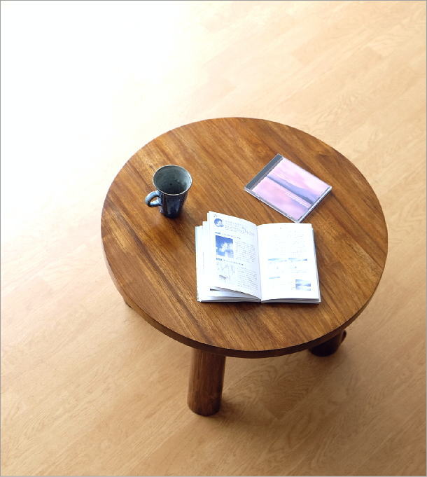 丸テーブル ちゃぶ台 60cm チーク 無垢材 チークラウンドテーブル60