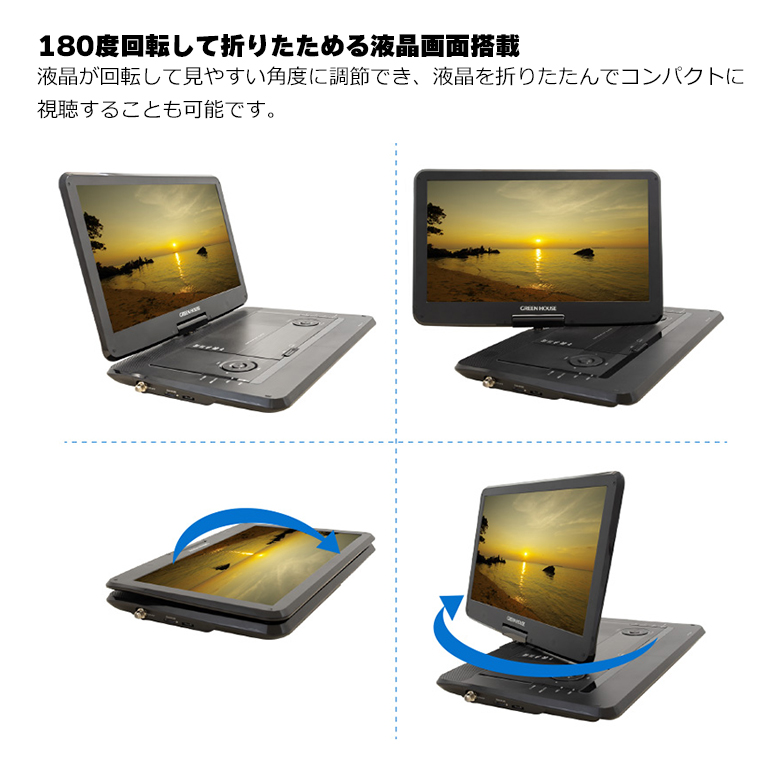 ポータブルDVDプレーヤー 15.6型 180度回転 CPRM対応 車載 コンパクト