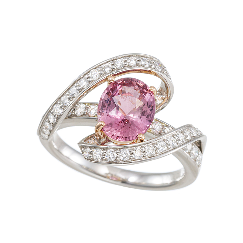 GSTV PT950/K18PG マダガスカル産ピンクサファイア ダイヤ リング PS