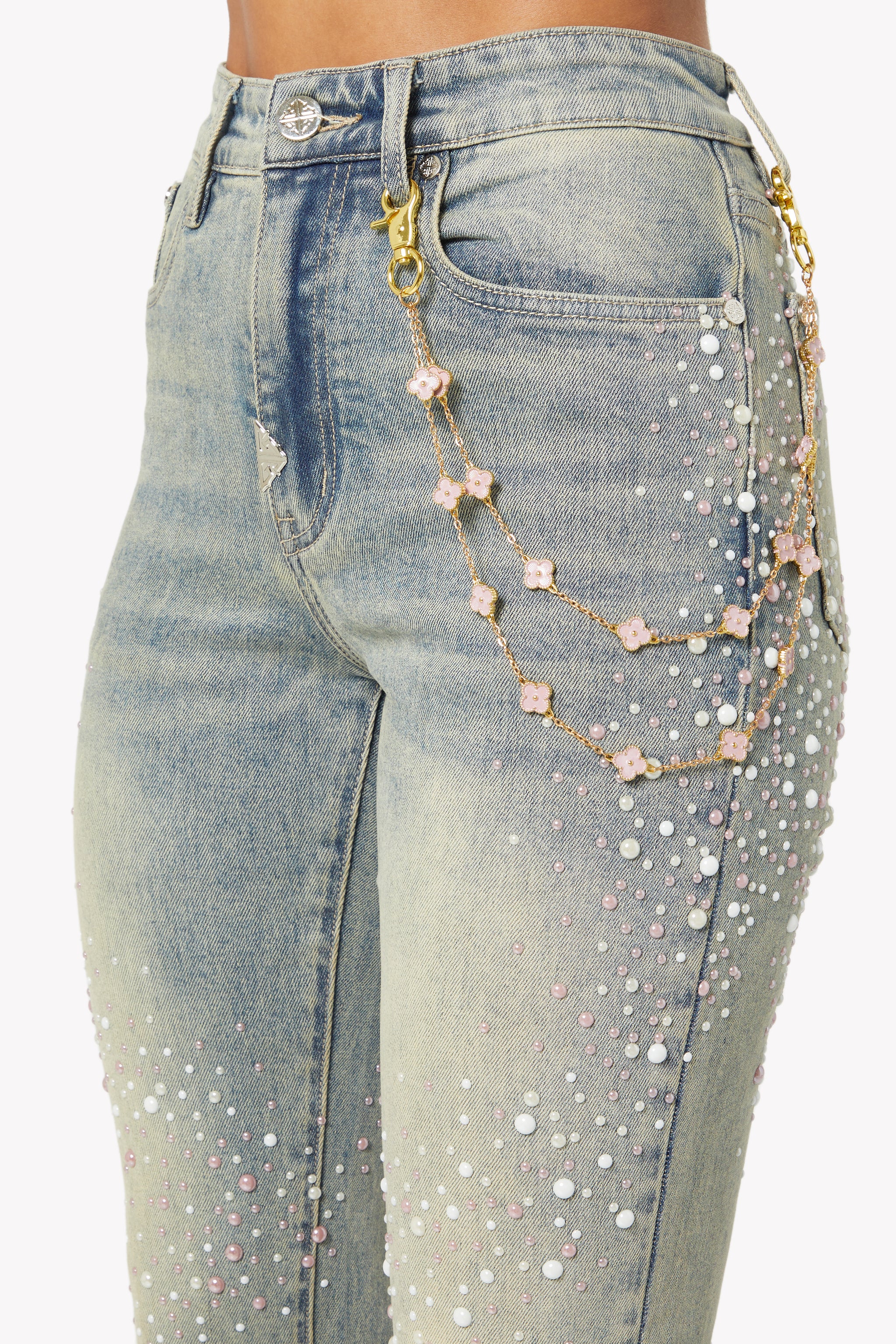 Pink Pearls Embellished Denim - Guapi Clothing