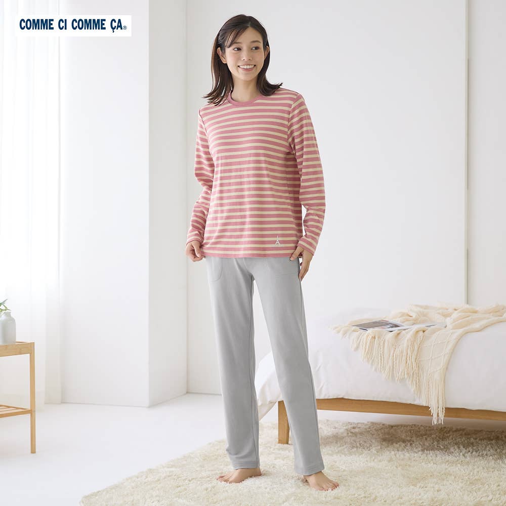 新品タグ付き ワコール 裏起毛 パジャマ ルームウェア ボーダー M