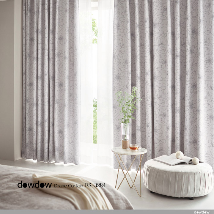 フレンチシック】線描の花柄の遮光カーテン＆シェード【ES-3284