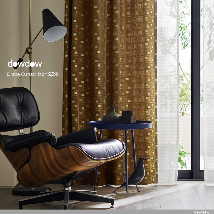 ミッドセンチュリー】レトロモダンの幾何学柄のドレープカーテン