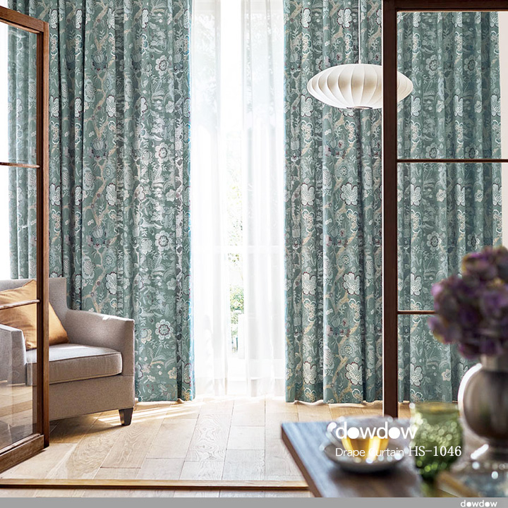 フレンチシック】オリエンタルな花柄のドレープカーテン＆シェード【HS