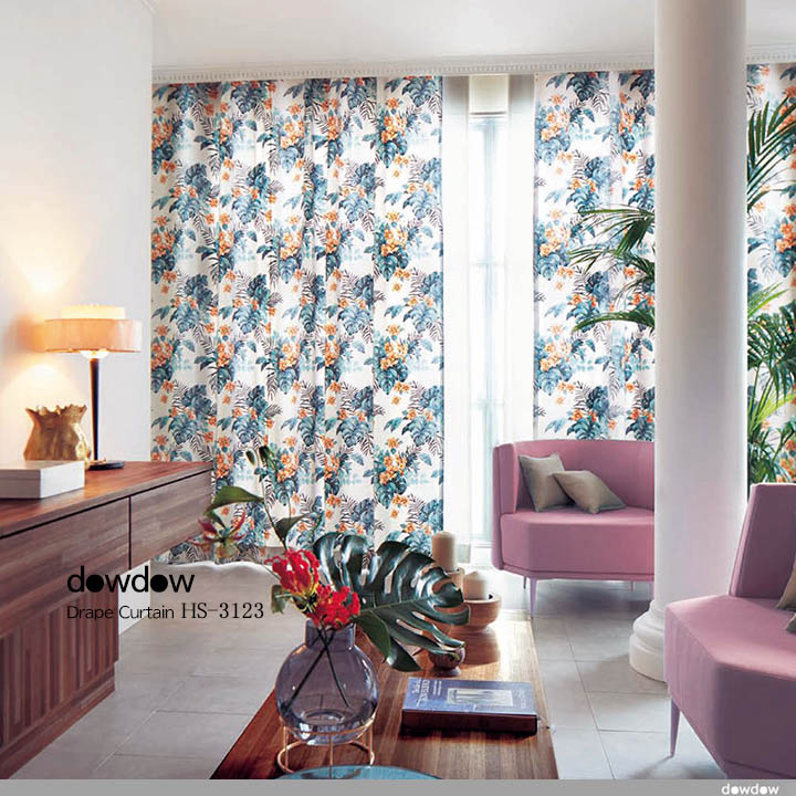 イタリアン モダン】高級リゾートホテルの花柄のドレープカーテン