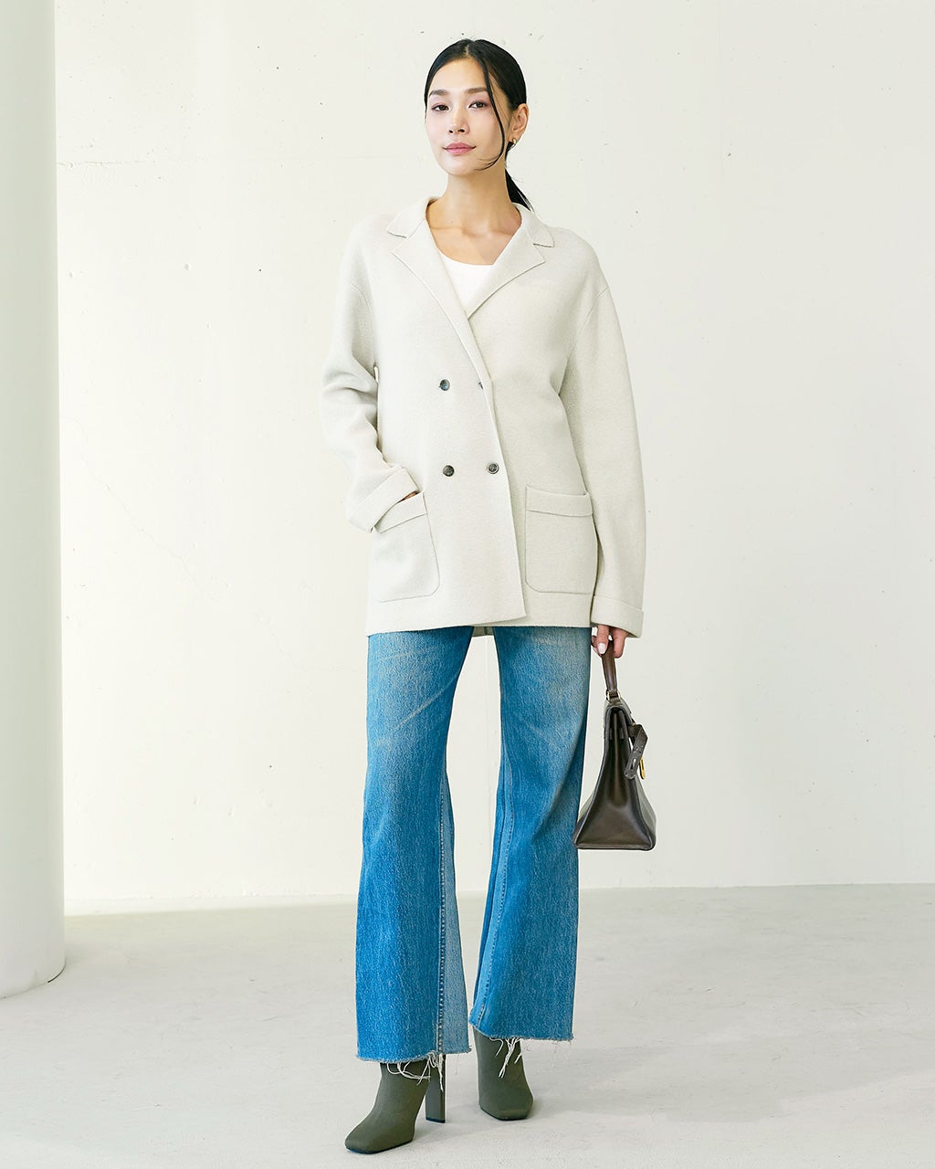 イタリア糸・カシミヤ混ニットダブルジャケット/DoCLASSE