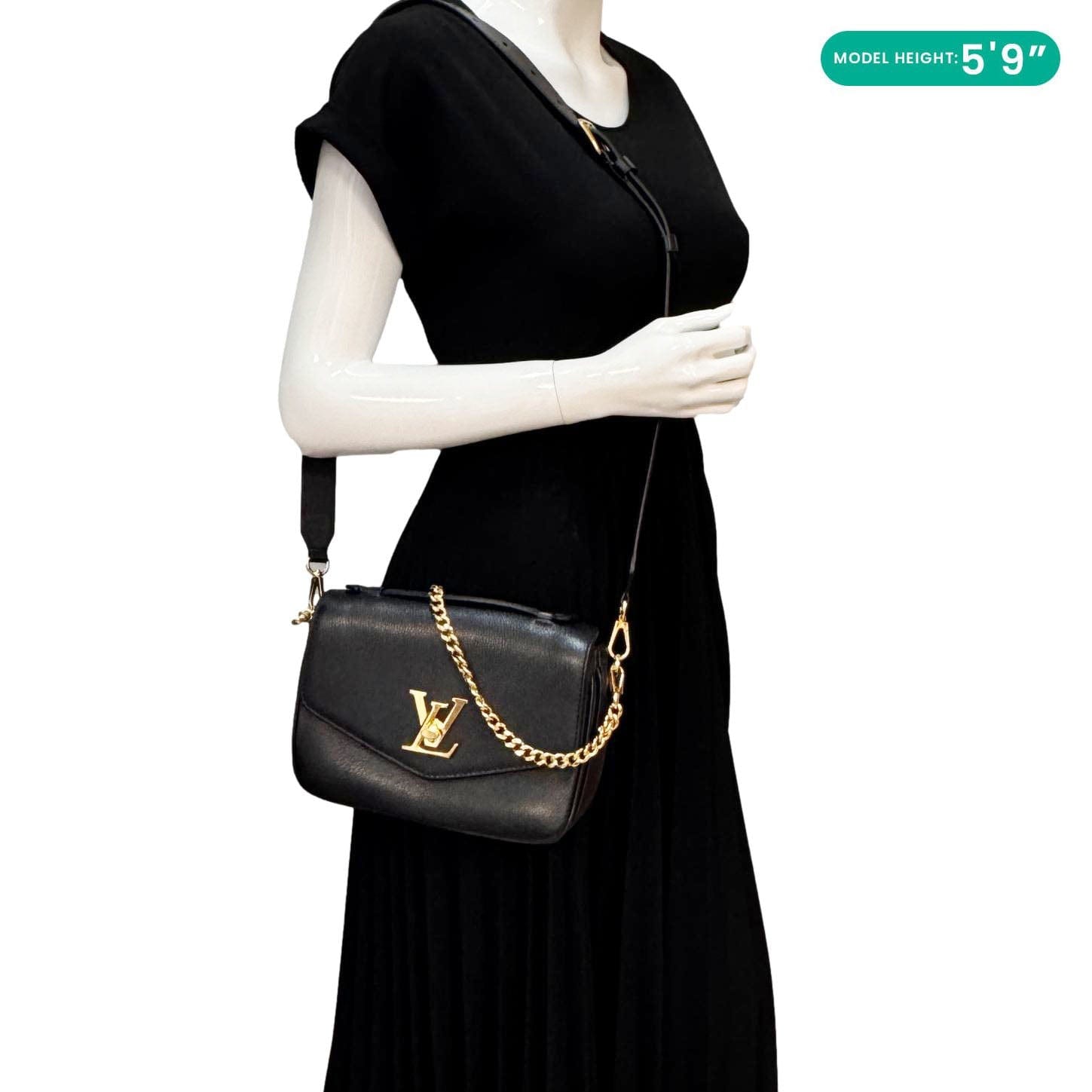 LOUIS VUITTON Lockme Oxford Grained Leather Crossbody Bag Black