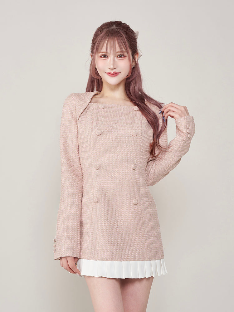 Darich♡プリーツドッキングツイードミニワンピース(Free・BRN)