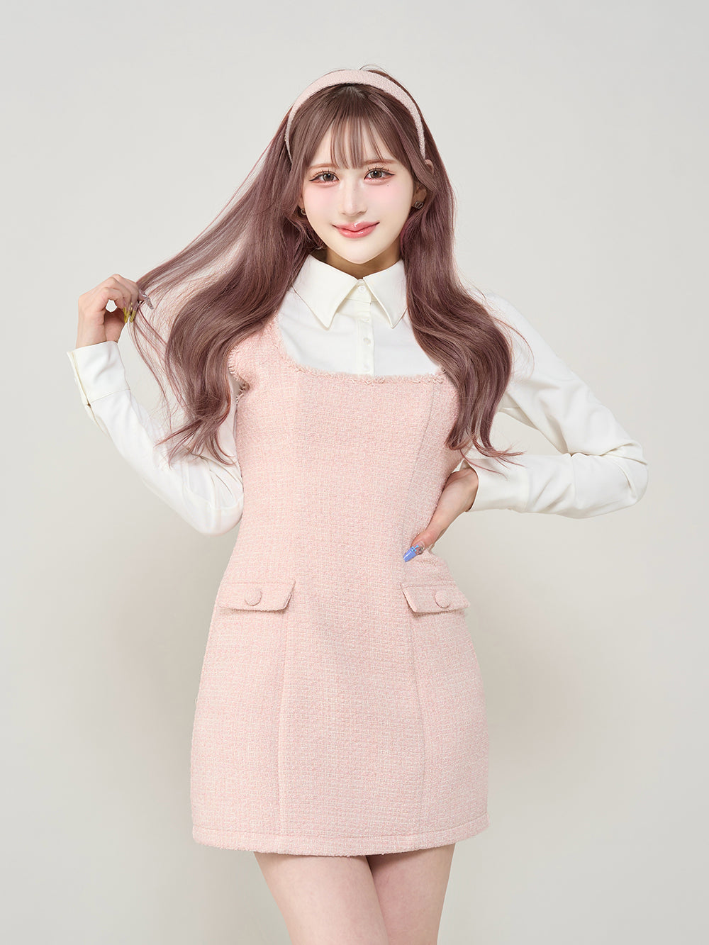 新品タグ付 ダーリッチ ピンク フロントファスナーツイードミニ