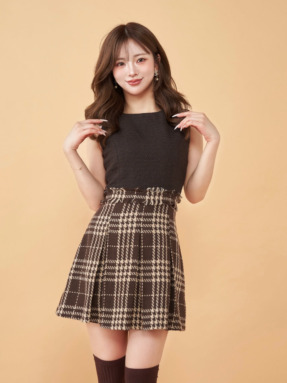 FL】ダーリッチ ツイードワンピース フロントファスナーツイードミニ