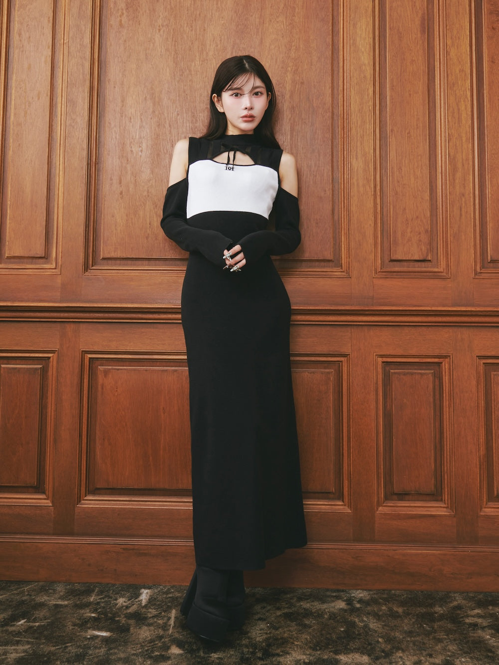 バイカラーデザインニットロングワンピース – Darich (ダーリッチ)