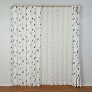 ねこ柄ドレープ&ねこ柄レース カーテンセット にゃんゼリーゼ 4枚組