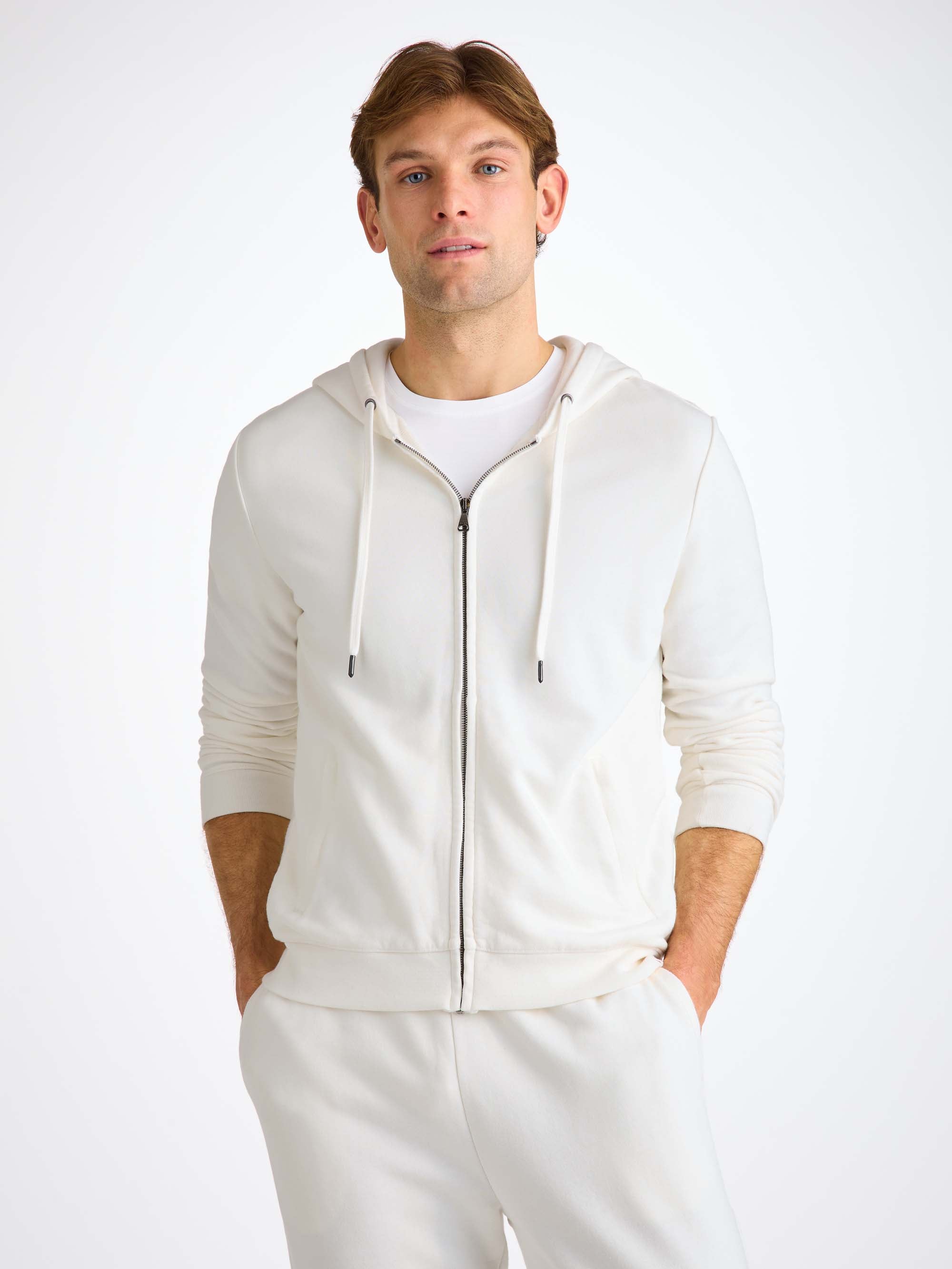 Men's Zip Up Hoodie Quinn Cotton Modal White