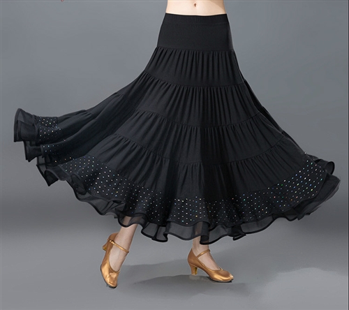 大人可愛らしい黒のティアードスカート 丈80cm 【完成品☆社交ダンス