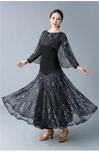 大人な黒いレースが軽やかなロングスカート 黒 丈85cm 【完成品☆社交
