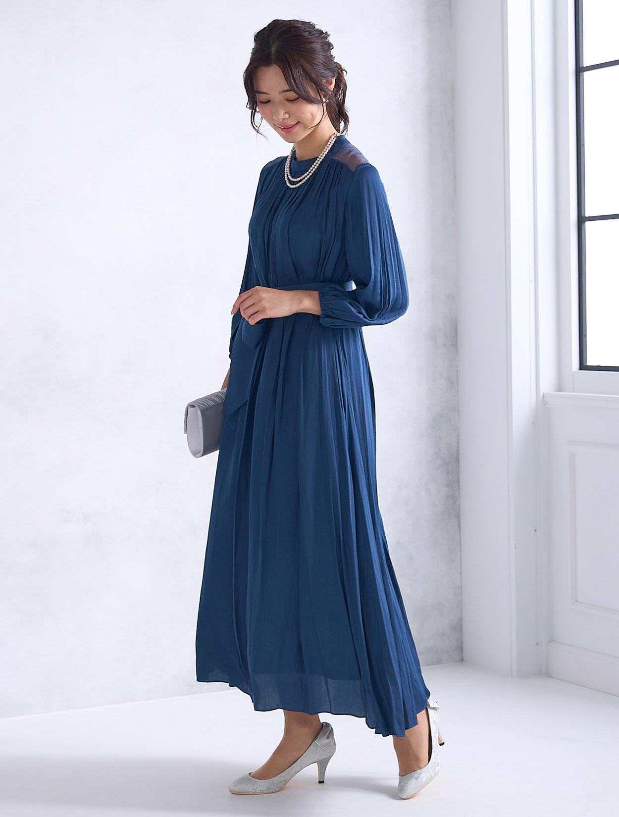 ネイビー 裾サテンドレス サンリーヌ 11号 ネイビー 裾サテンドレス