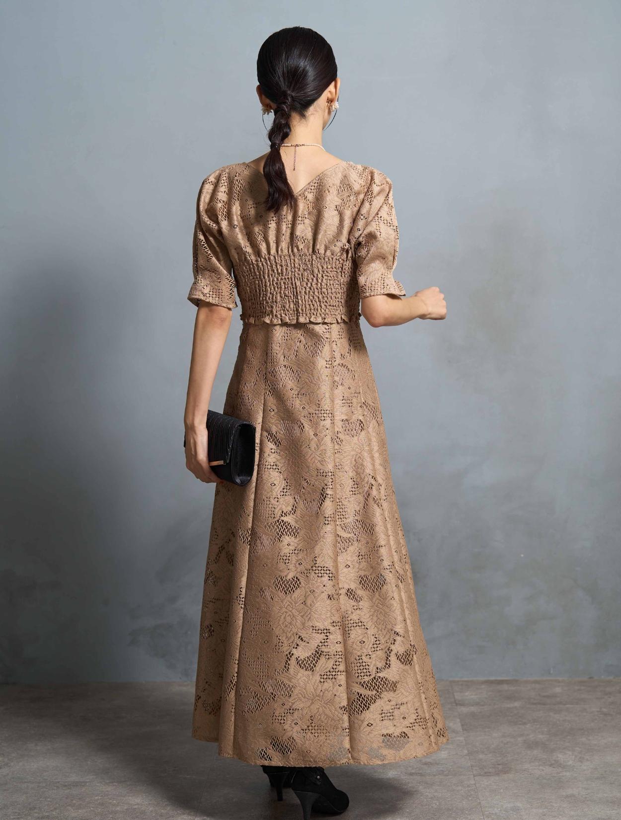 M】ジャガードアンサンブルドレス（ベージュ）DPSET0662のレンタル