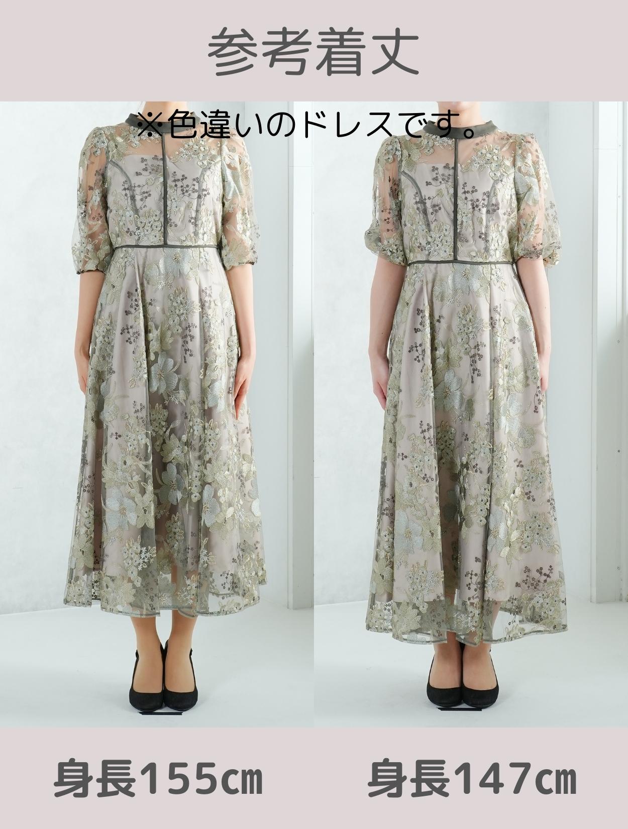 M/L】フラワー刺繍パイピングドレス（ブラウン）DPSET0923のレンタル