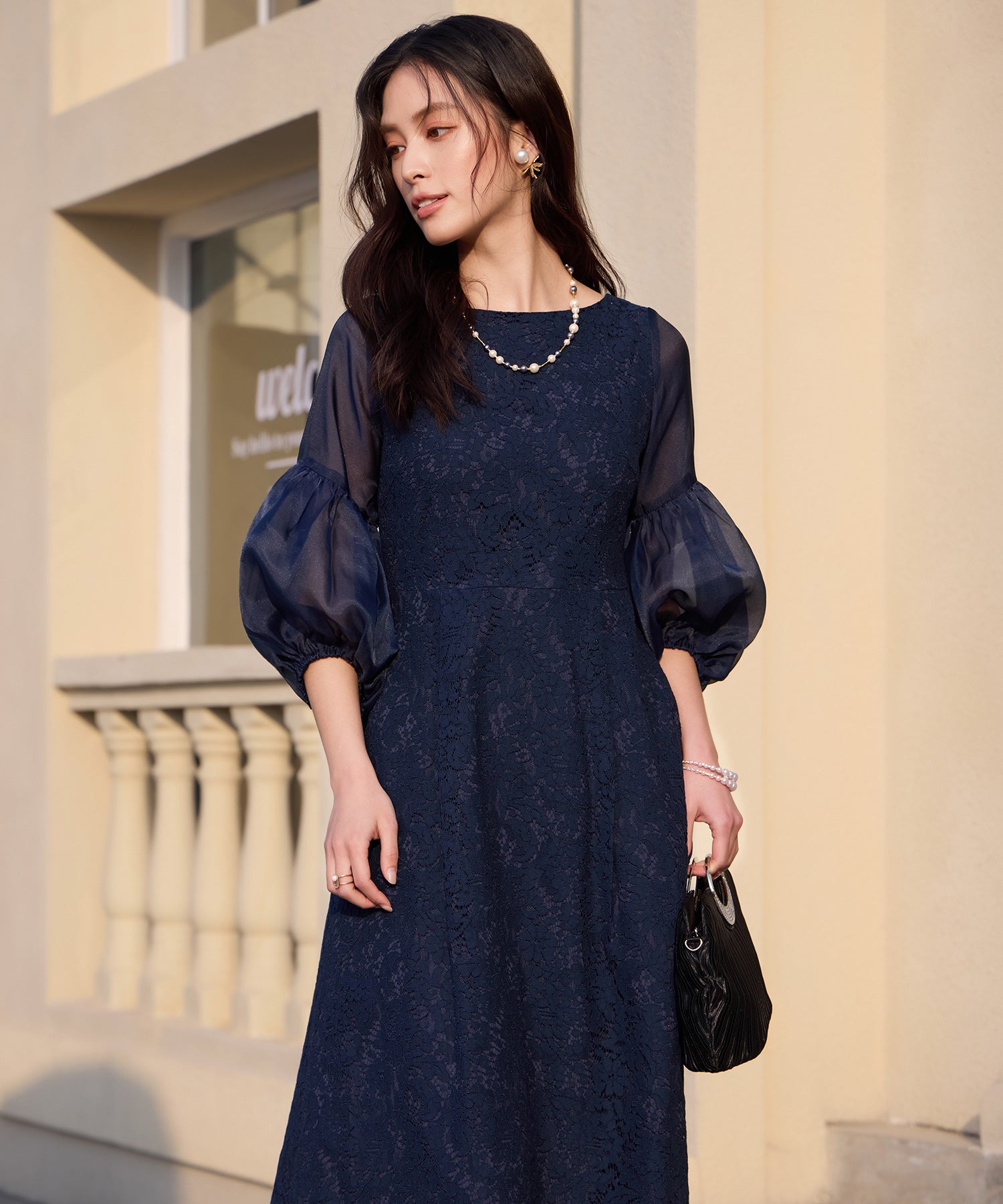 しっとり大人華やかなレースワンピースcy88652 ネイビー – [公式