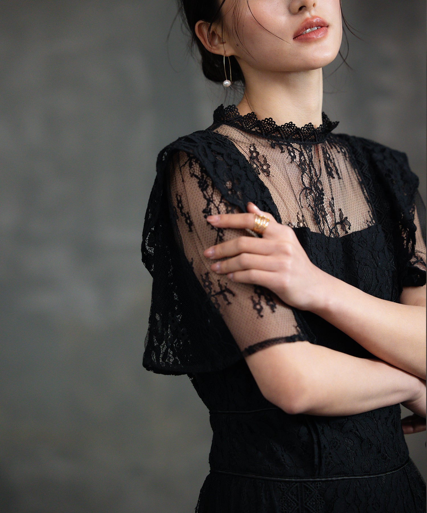 レースワンピース ロングフレアワンピース 総レースdsm0139 ブラック