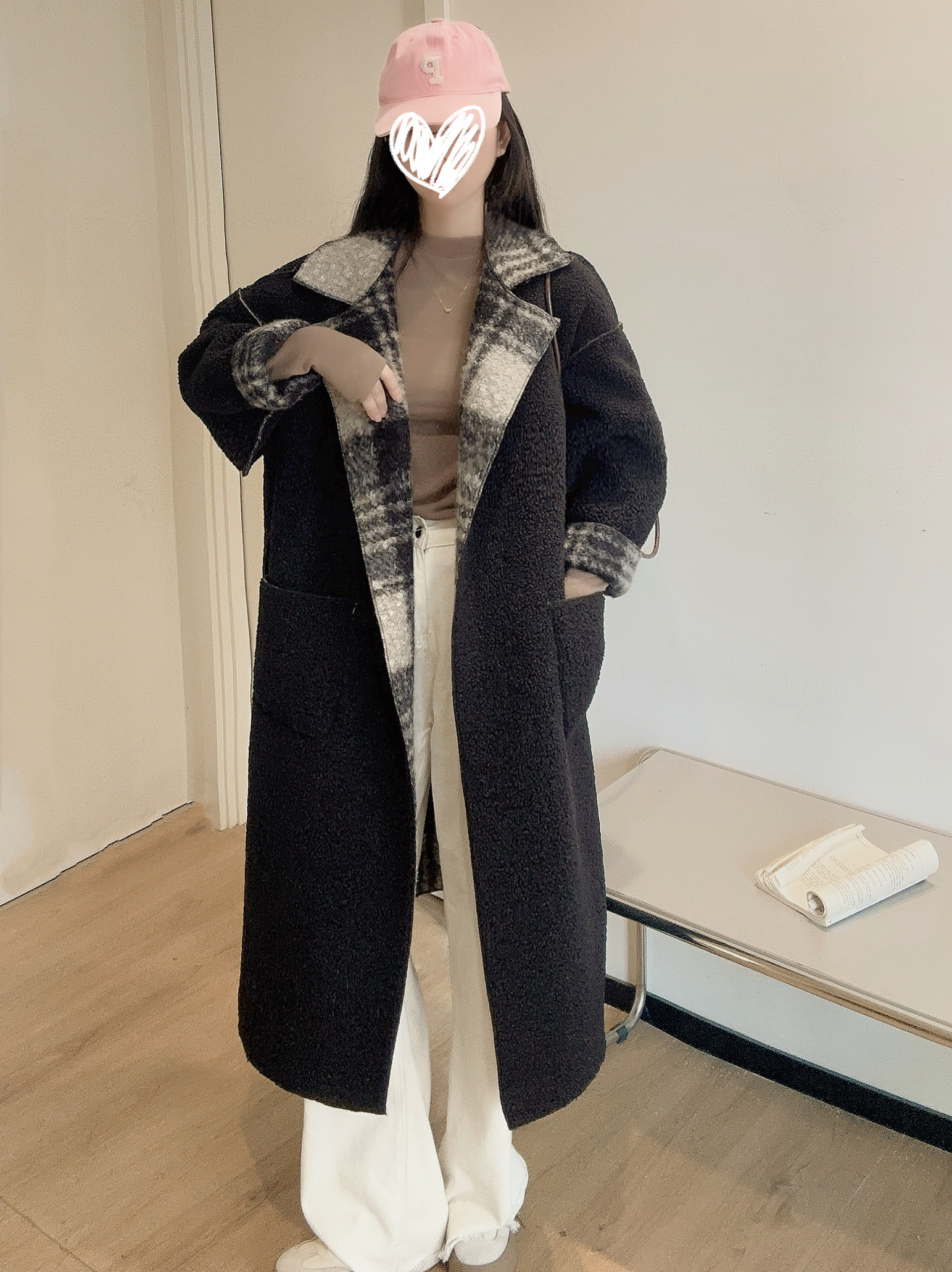 リバーシブルボアチェックロングコート | レディースファッション通販