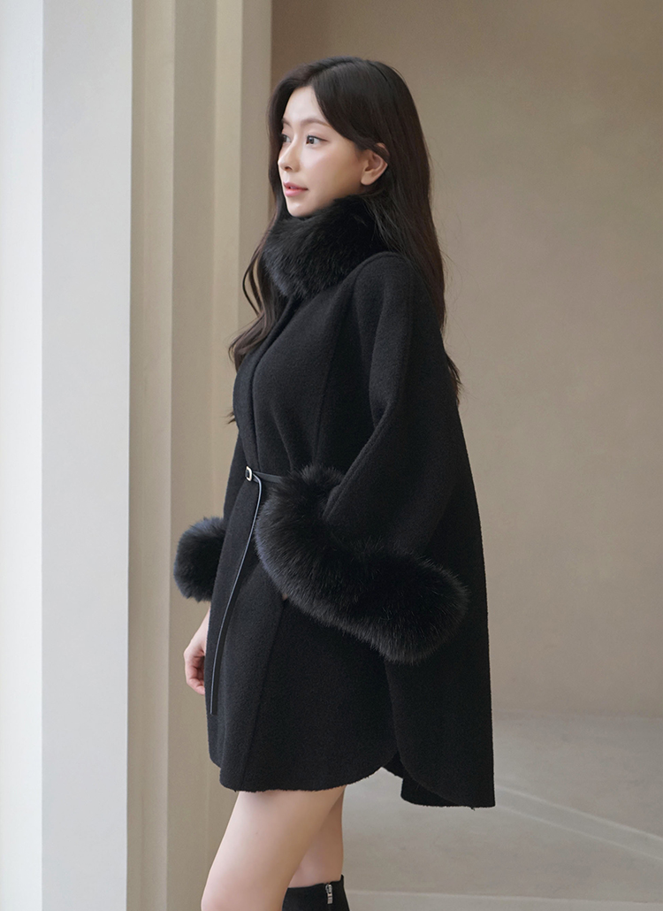 ベルト付エコファーケープコート | レディースファッション通販 - DHOLIC