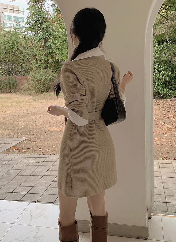 シャツレイヤード風ニットワンピース | レディースファッション通販