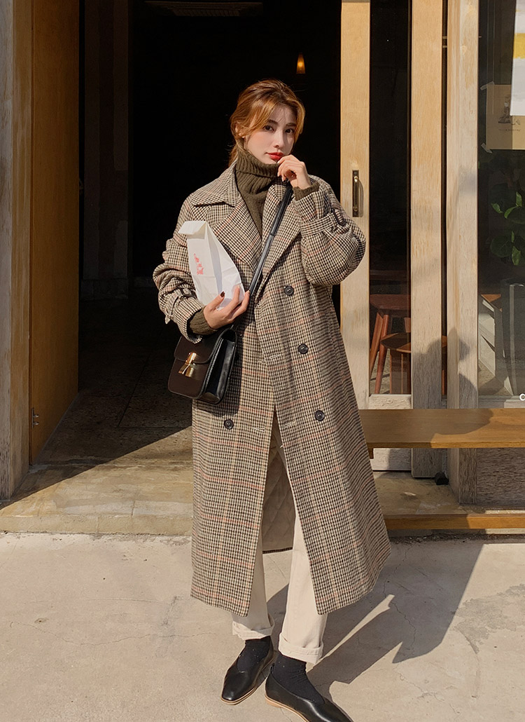ベルト付ガンクラブチェックロングコート | レディースファッション
