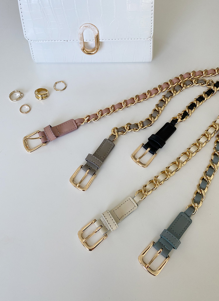 カウレザーゴールドチェーンベルト・全5色 | レディースファッション