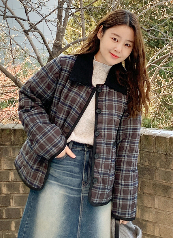 チェック柄ダイヤキルティングジャケット | レディースファッション