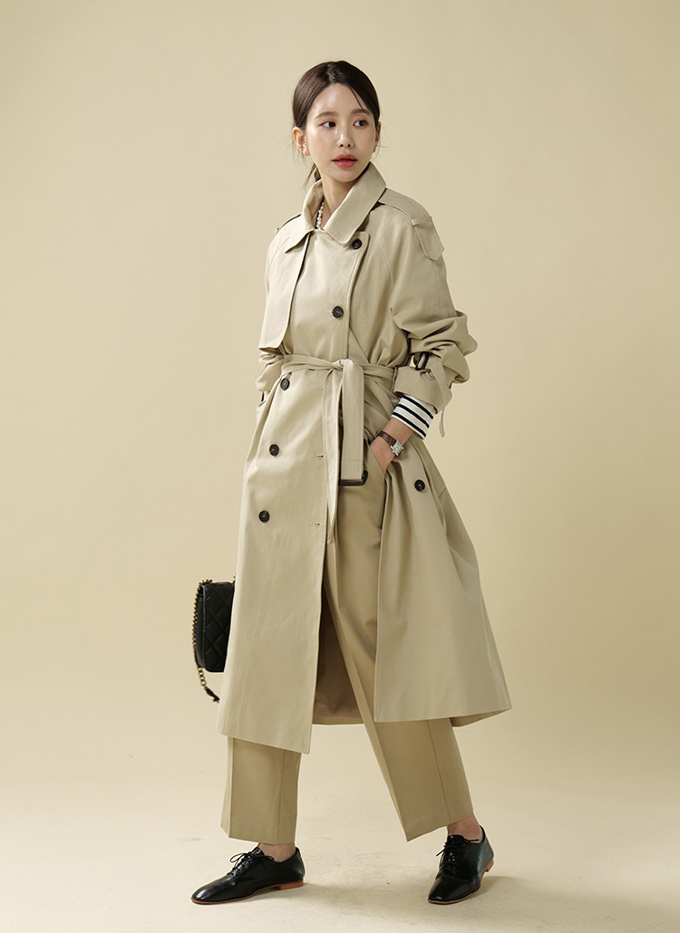 ベルト付ダブルトレンチコート | レディースファッション通販 - DHOLIC