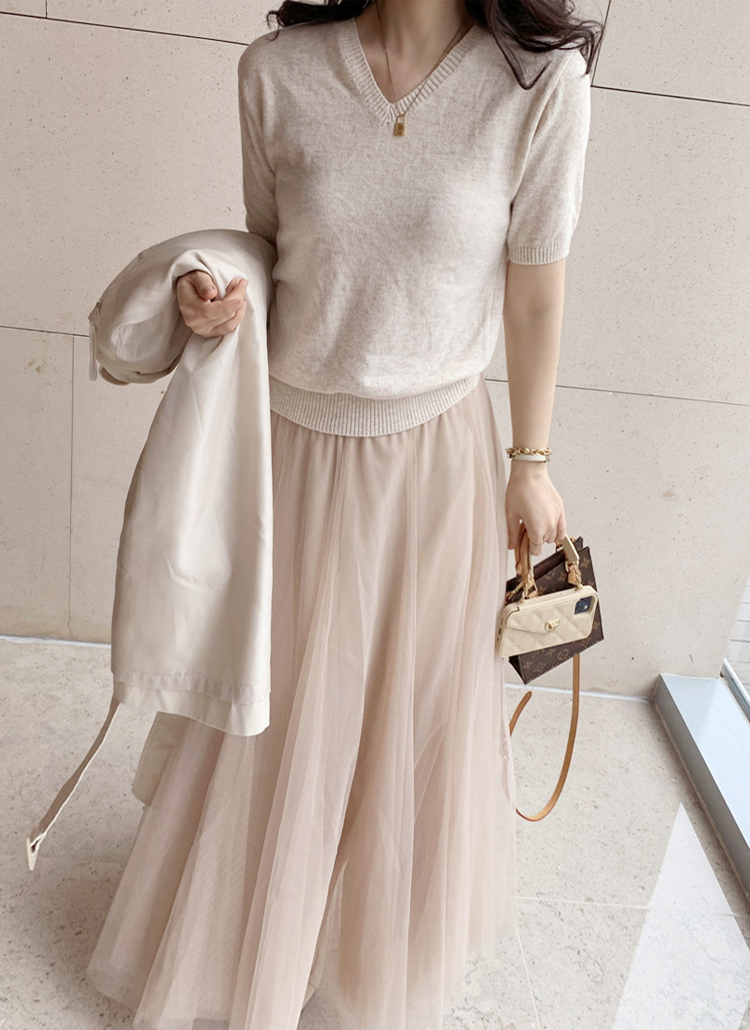 チュールフレアスカート(ピンクベージュ) | レディースファッション