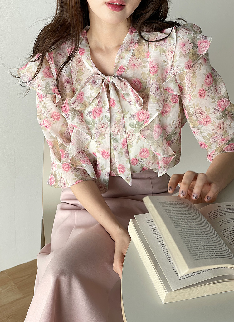 花柄リボンフリルブラウス | レディースファッション通販 - DHOLIC