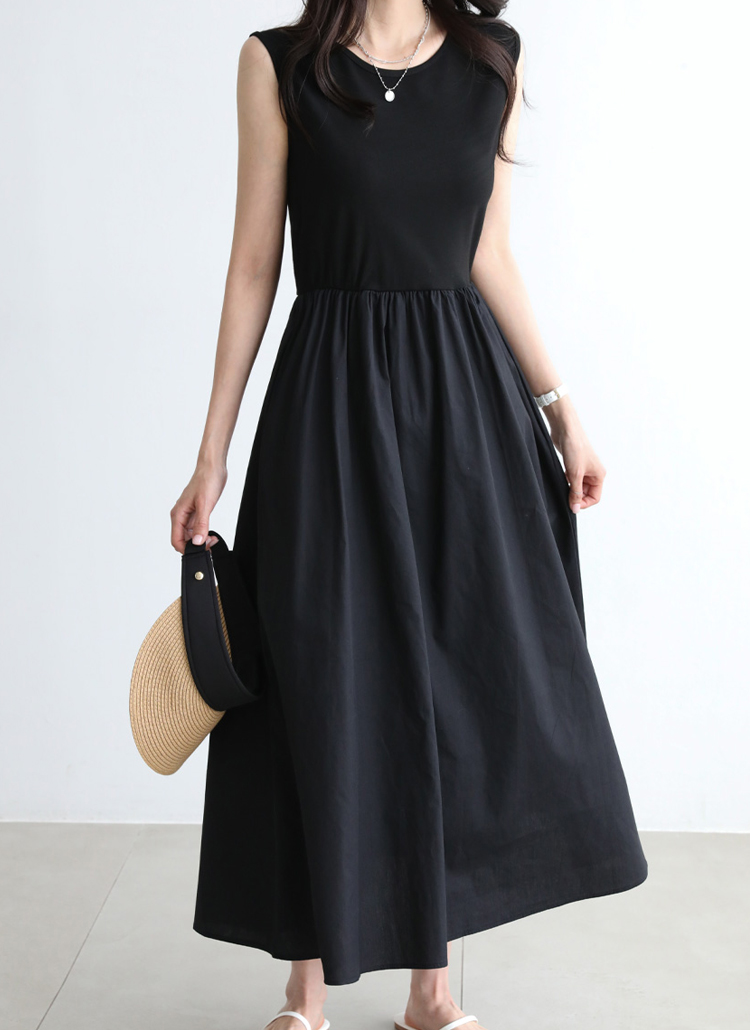 ラウンド切り替えノースリーブワンピース | レディースファッション