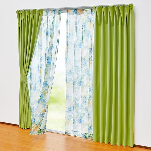 ときみ】シビラ 遮光カーテン フローレス 135 グリーン3セット ときみ