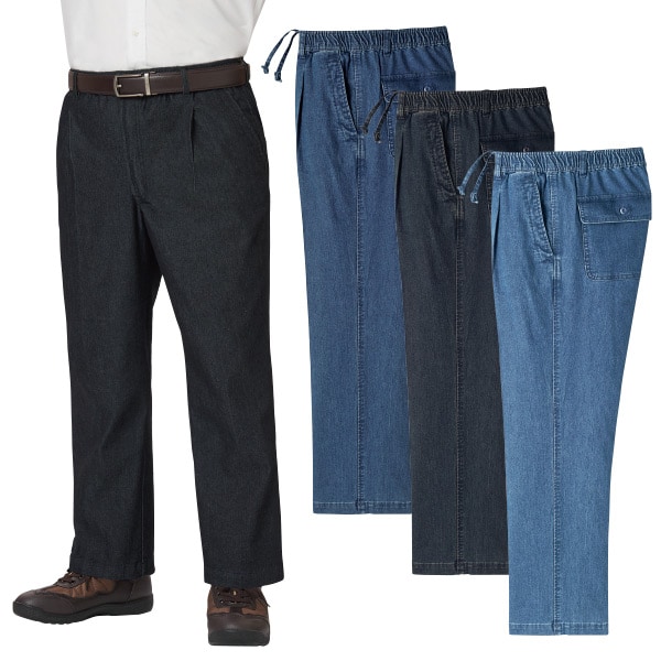 ストレッチデニムイージーパンツ(股下66cm／M ブリーチ): メンズ