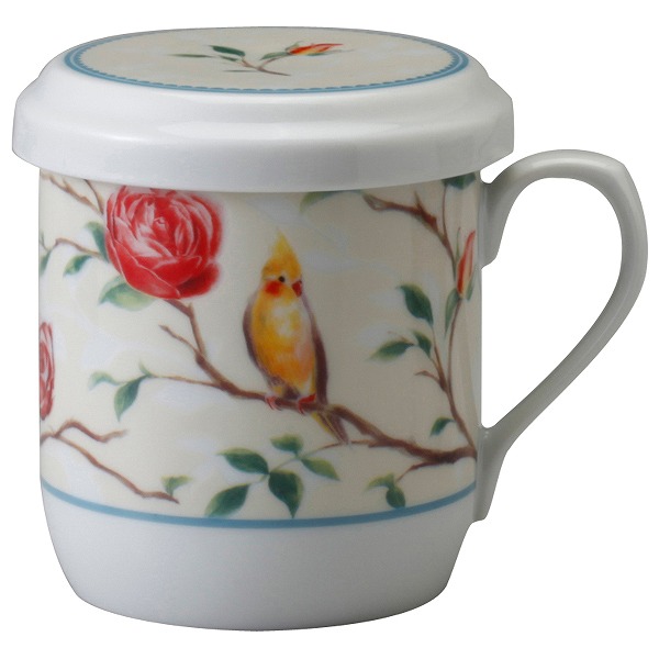 ナルミ フタ付マグカップ(インコとバラ) 290cc 電子レンジ温め対応