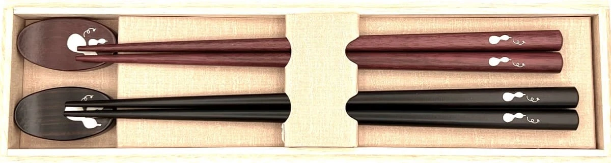 送料無料】貝象嵌箸 瓢箪 夫婦箸セット 箸置付【桐箱入】 - お買い物