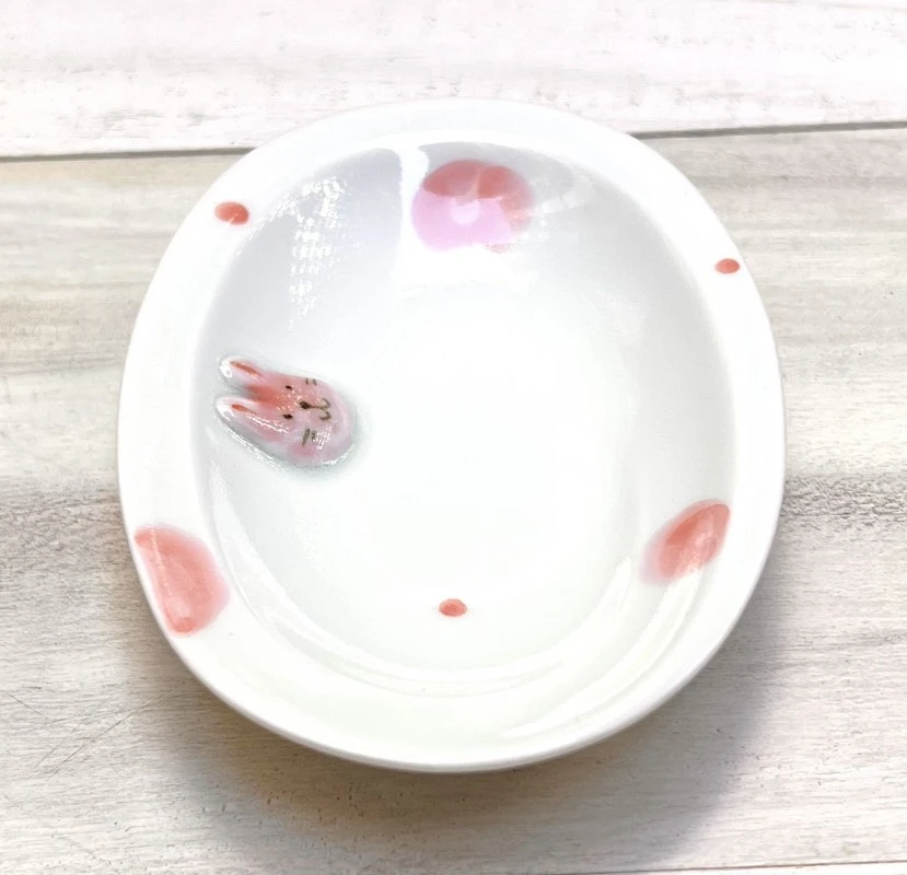 アニマルドット うさぎ (桃) 楕円小皿 - お買い物｜日本最大級の箸の
