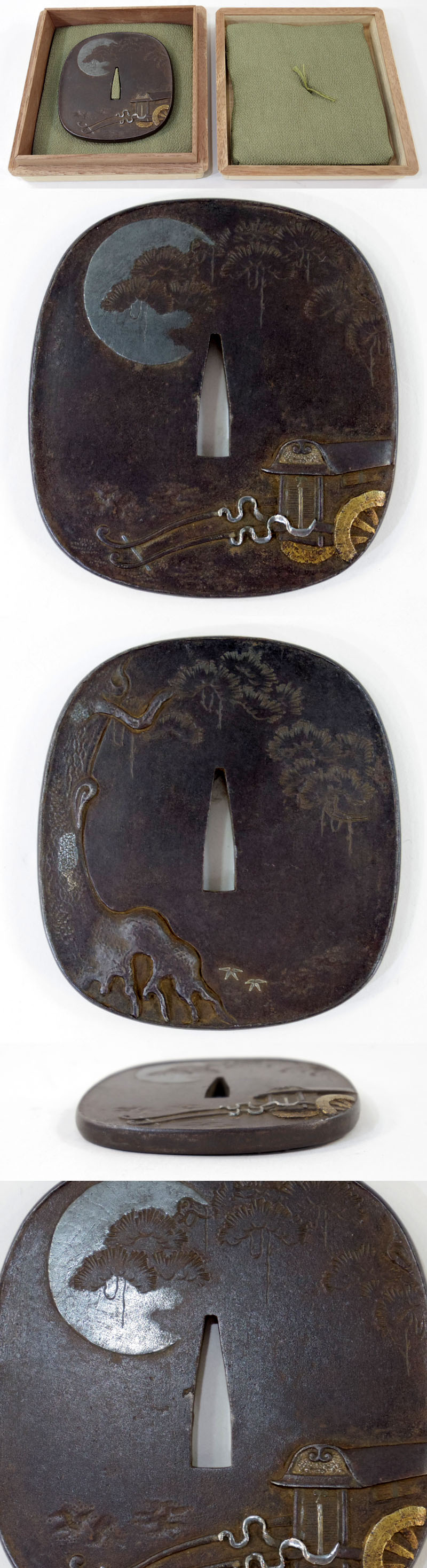 月下老松牛車図鍔 無銘 水戸｜日本刀 刀剣販売のイー・ソード[e-sword]