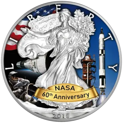 Buy 1 oz Silver Coin - Silver Eagle - 60th Anniversary of NASA