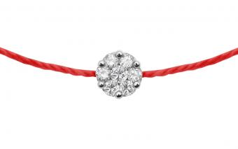 Bracelet, necklace and earrings red thread, diamonds and chain