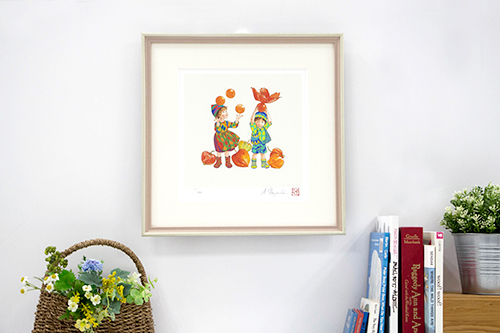 送料無料）【刷込みサイン・落款入り版画】 林明子 ほおずきとあそぶ二