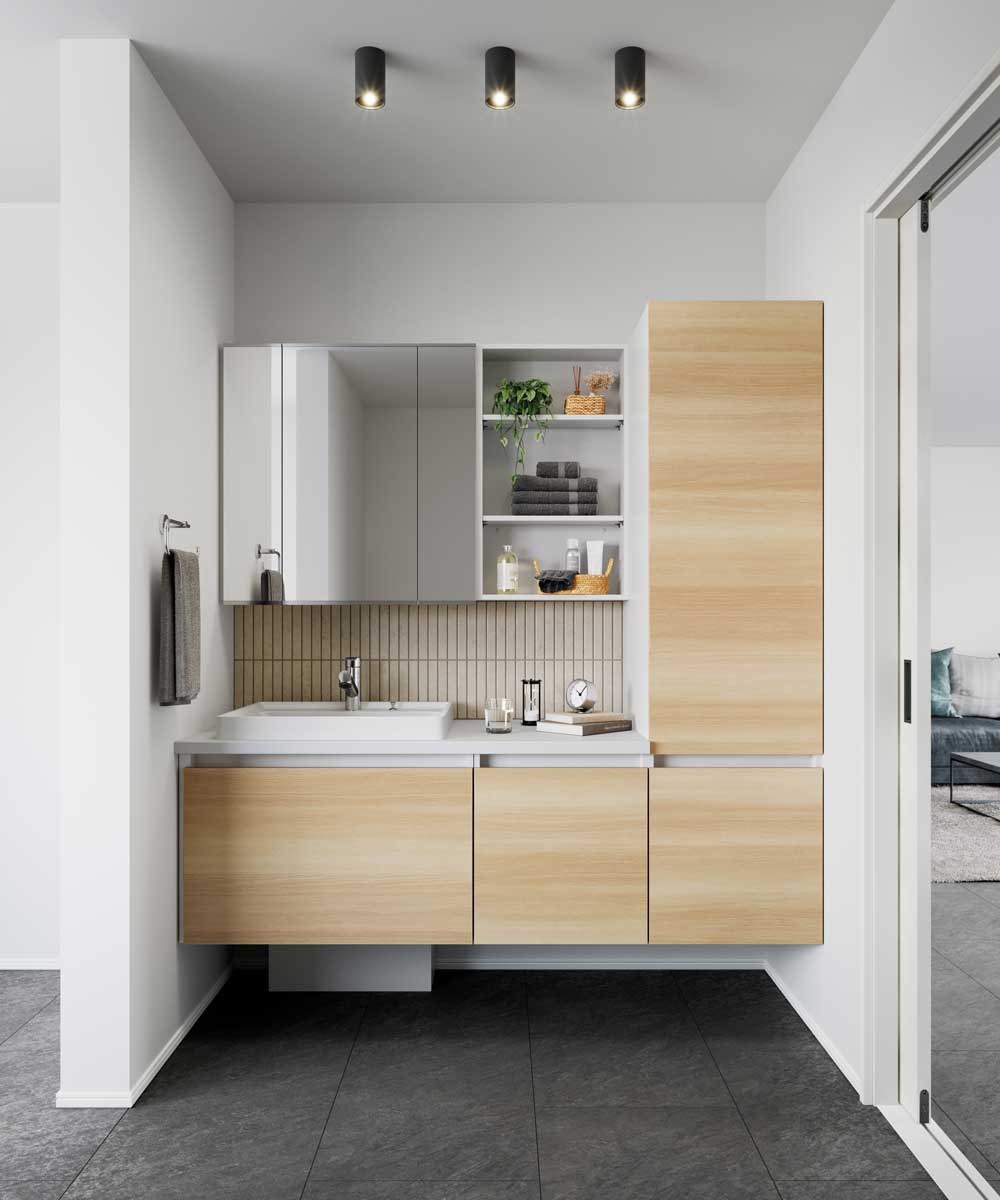 フロートスタイルの造作風洗面「アクアージュsai」を発売します