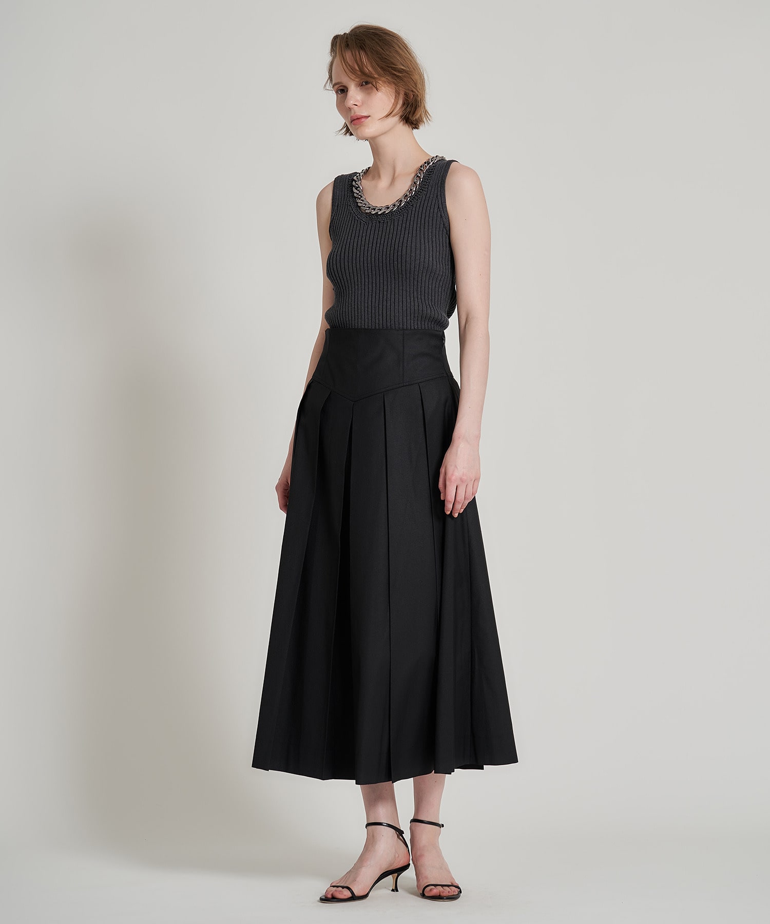 ESTNATION / ハイウエスト ボックスタック プリーツスカート