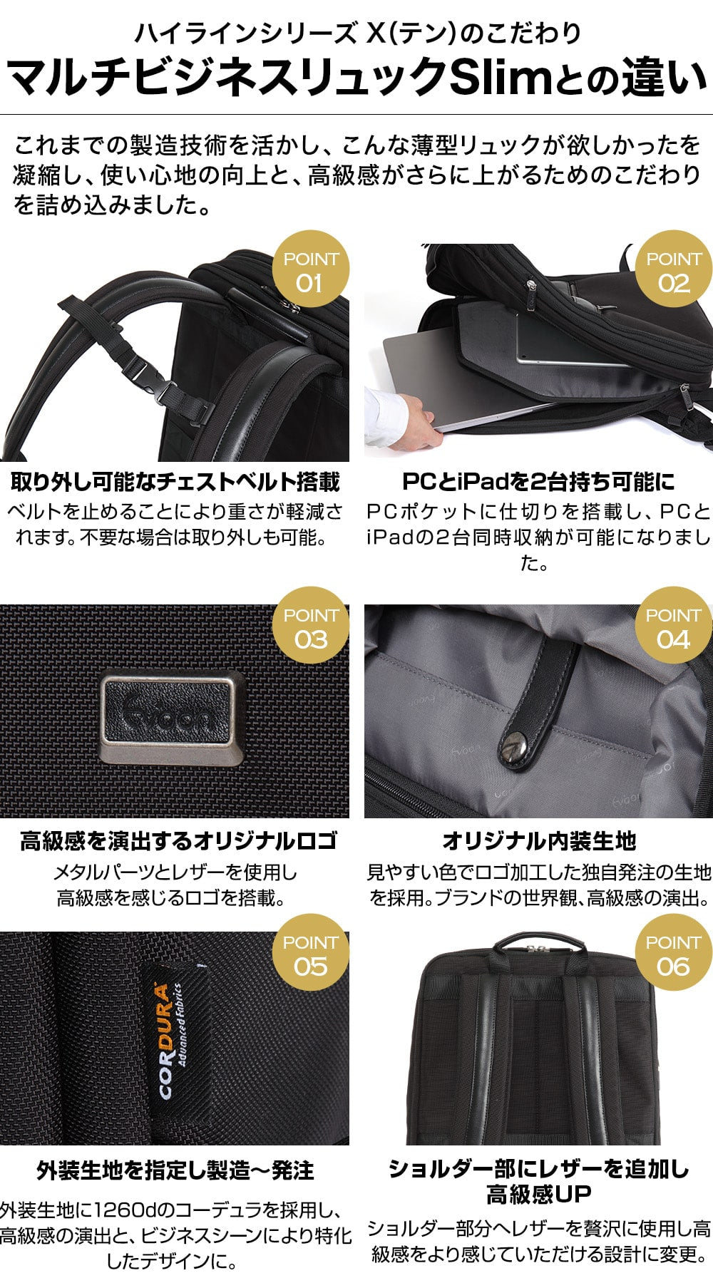 Evoon マルチビジネスリュックSlim X・容量15L～拡張時22L【3営業日