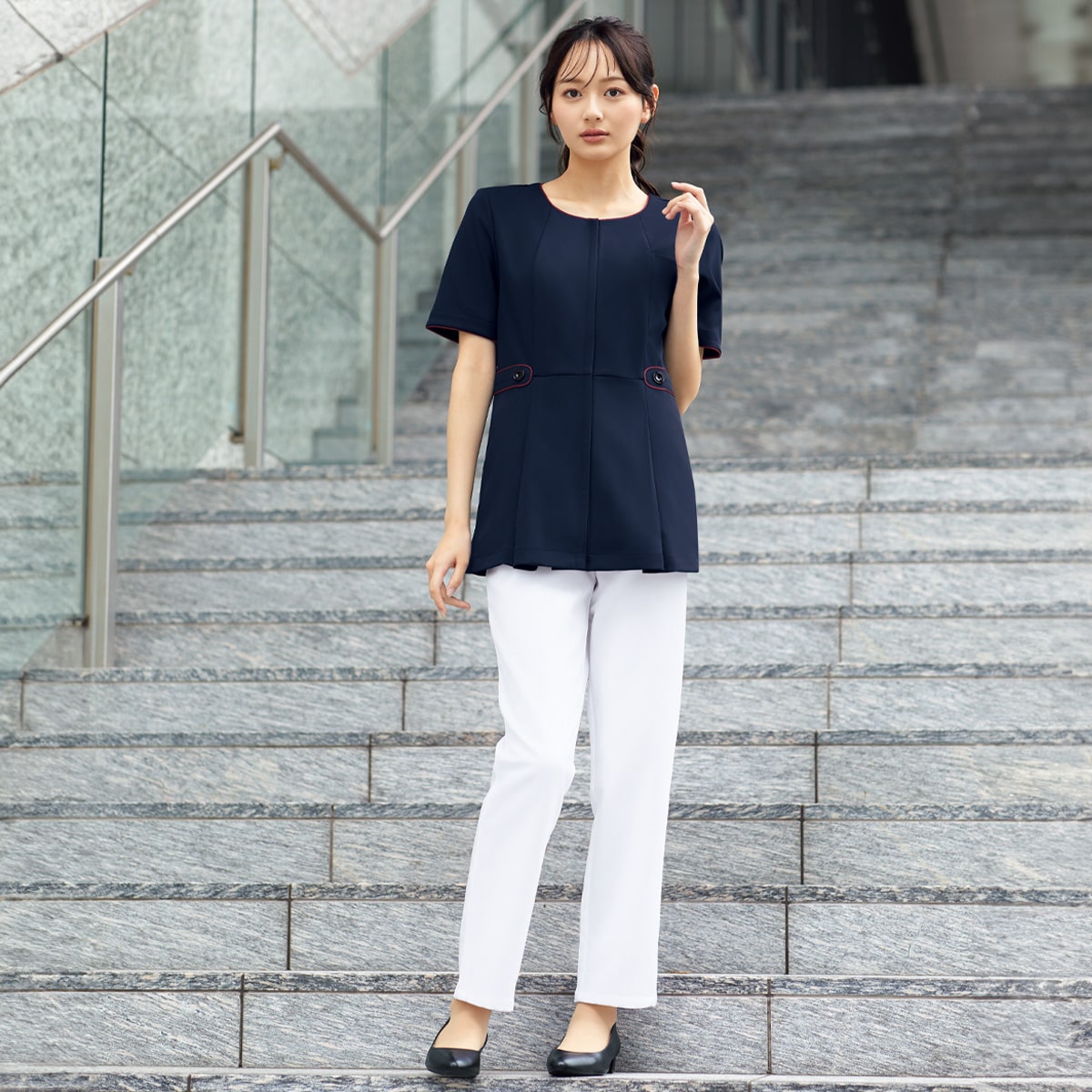 ムータ ネイビー ストレートパンツ ストレッチナイロン スラックス [全