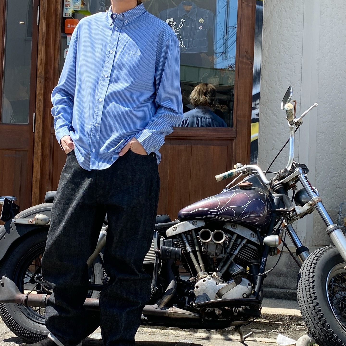 HIDEANDSEEK(ハイドアンドシーク) / STRIPED B.D. L/S SHIRT(BLUE)(HS